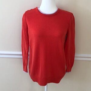Anthropologie Moth Orange and Lavender Cotton Crew Neck Sweater Size Large EUC